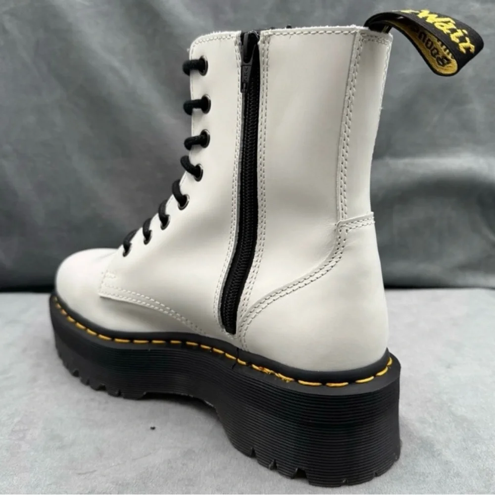 Dr. Martens Jadon Platform Boots Women’s US 8 White Smooth Leather Side Zip - Picture 3 of 11